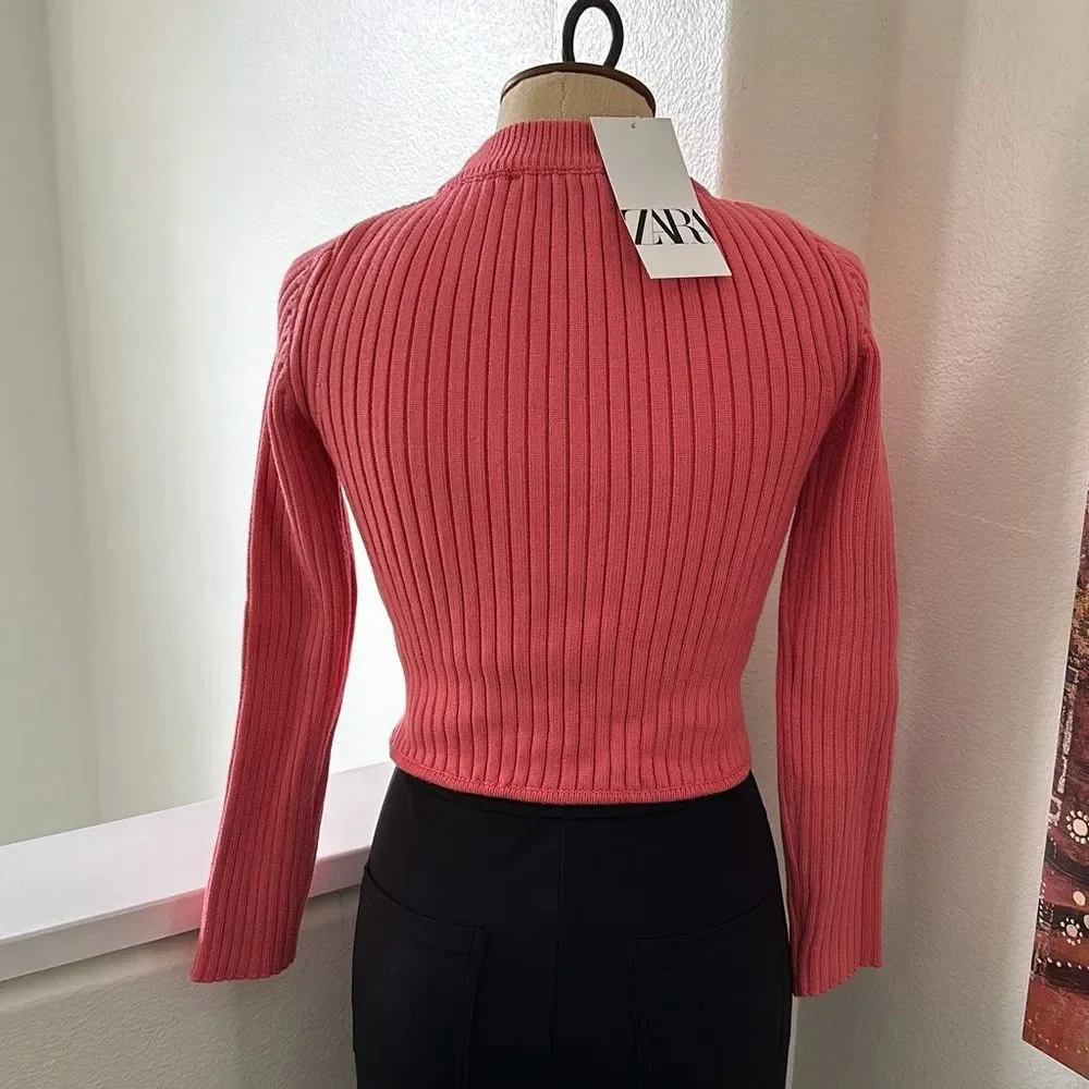 Zara Knit Sweater Cropped Top Pink Size M